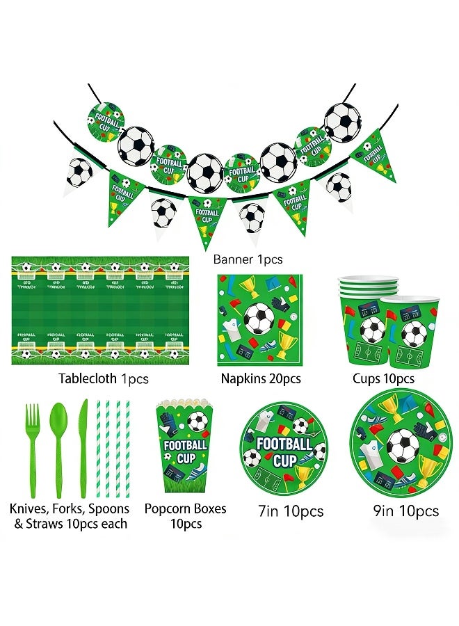102 PCS Football Party Decorations for 10 Guests, Football Tableware Set Includes Dinner Plates, Dessert Plates, Napkins, Tablecloth for Football Birthday Party Boys Sports Theme Party Decorations - Image 2